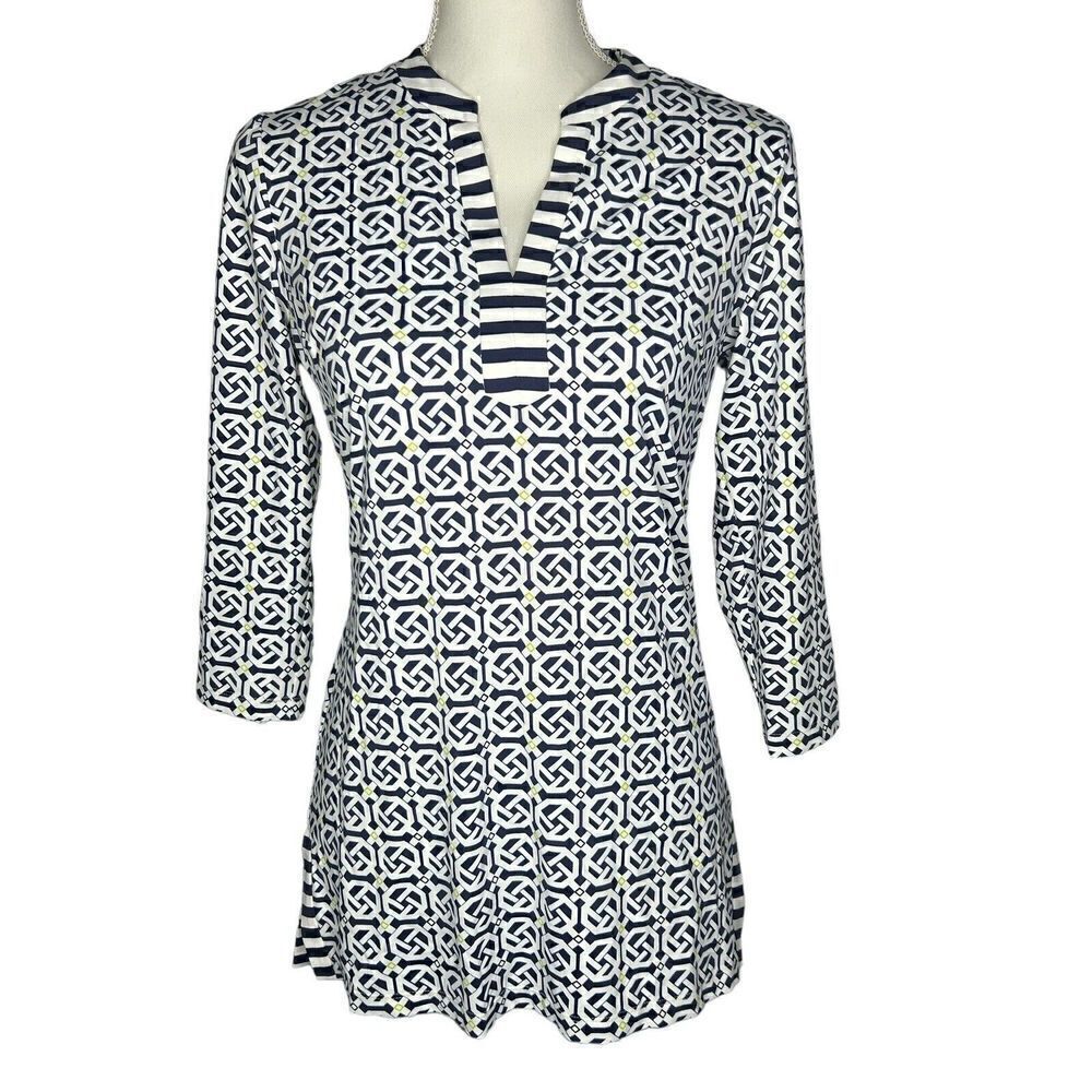 J.Mclaughlin Durham Ruffle Catalina Cloth Blue/White Print Top Sz XS